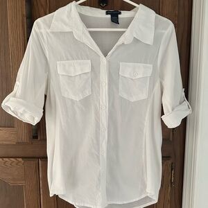 Zenana Outfitters White 3/4 Sleeve Button Down Shirt